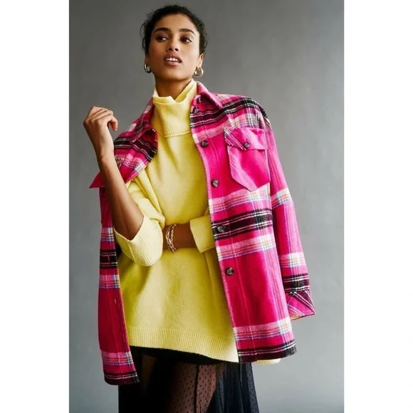 Free People / Down For You Plaid Shirt Jacket Pink - Picture 6 of 10